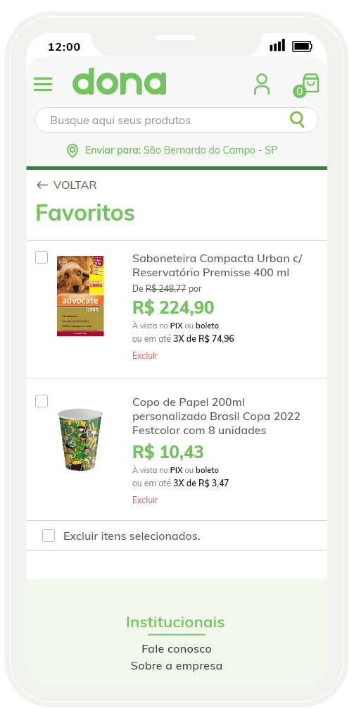 Mockup displaying the wishlist page on mobile.