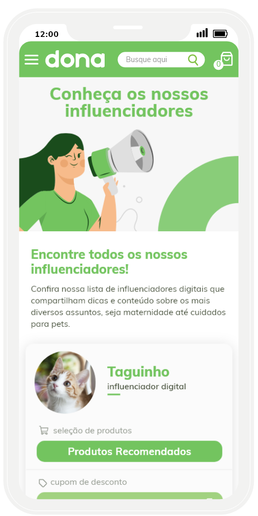 Mockup displaying the influencer page on mobile.
