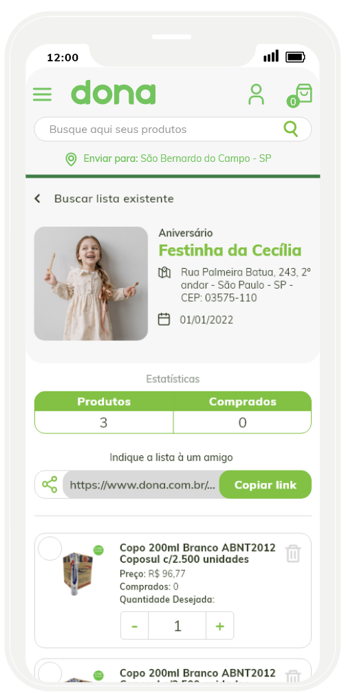 Mockup displaying the gift list page on mobile.