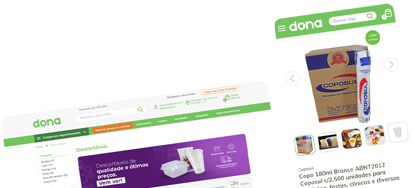 Dona website screens showing both the desktop and mobile version.