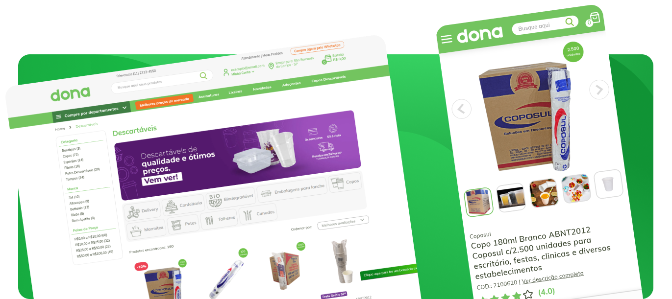 Dona website screens showing both the desktop and mobile version.