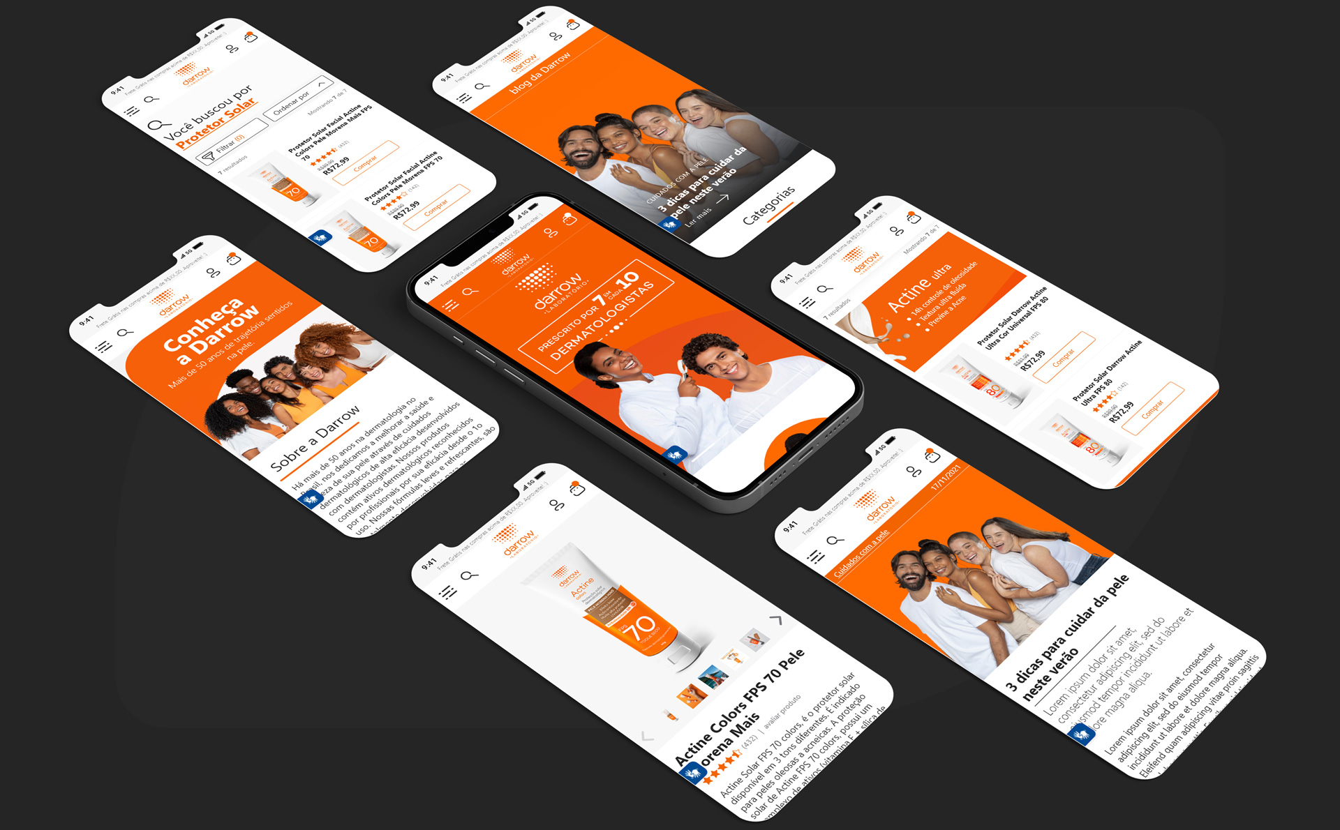 Several high-fidelity screens on mobile devices.