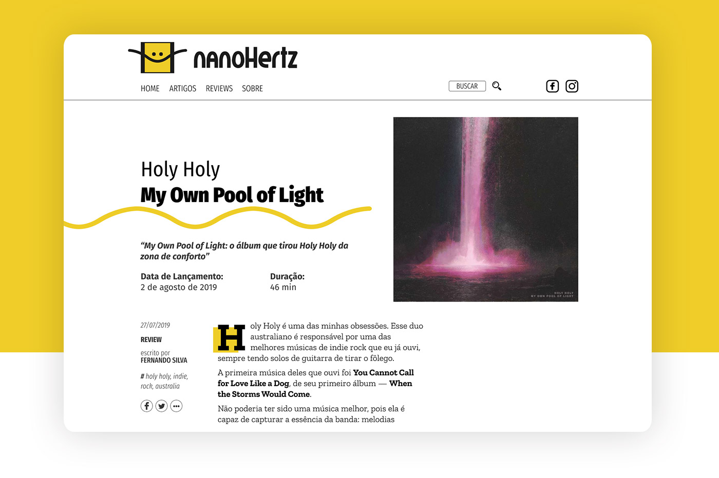 Desktop view mockup: album review page.