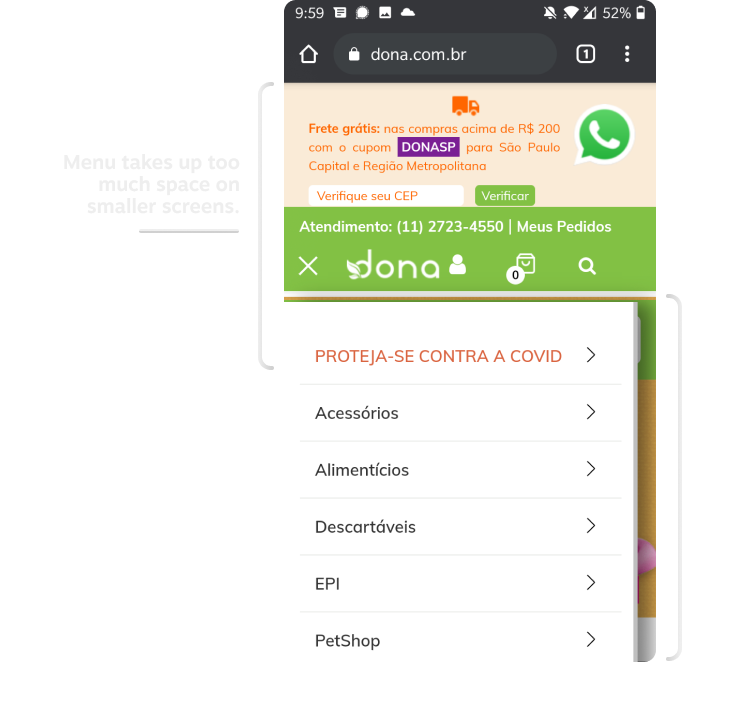 Menu takes too much space on smaller screens.